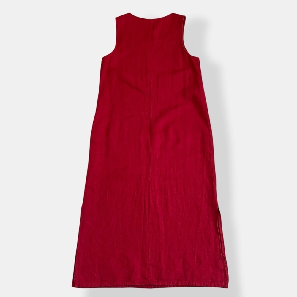 VTG 90s Red Linen Column Dress Lagenlook Coastal Grandma Midi Pinafore Dress 6 - Picture 8 of 10